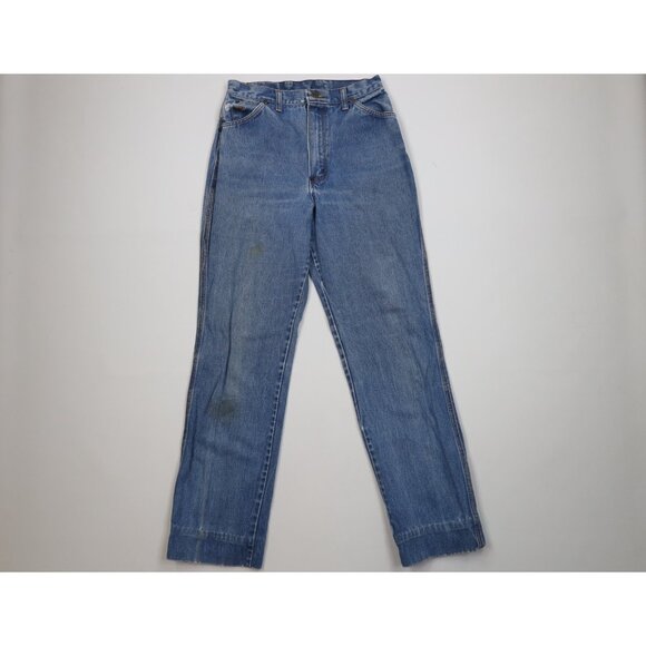 Vintage 70s Wrangler Womens 12 Thrashed Western Straight Leg Jeans Blue USA - Picture 1 of 16